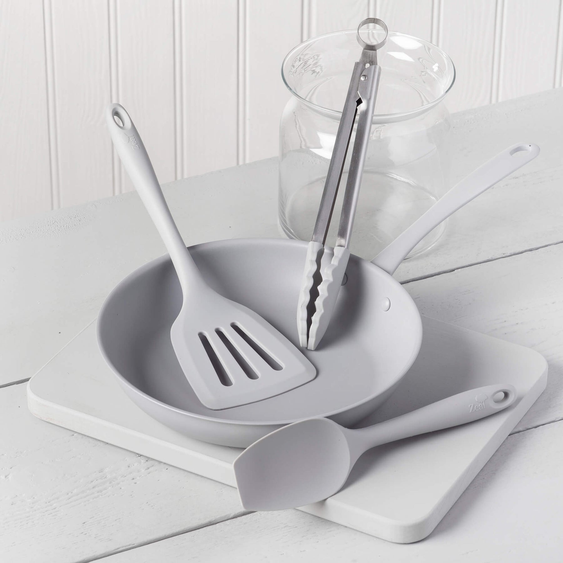 Silicone Kitchen Tongs, Slotted Turner & Spatula Spoon Set