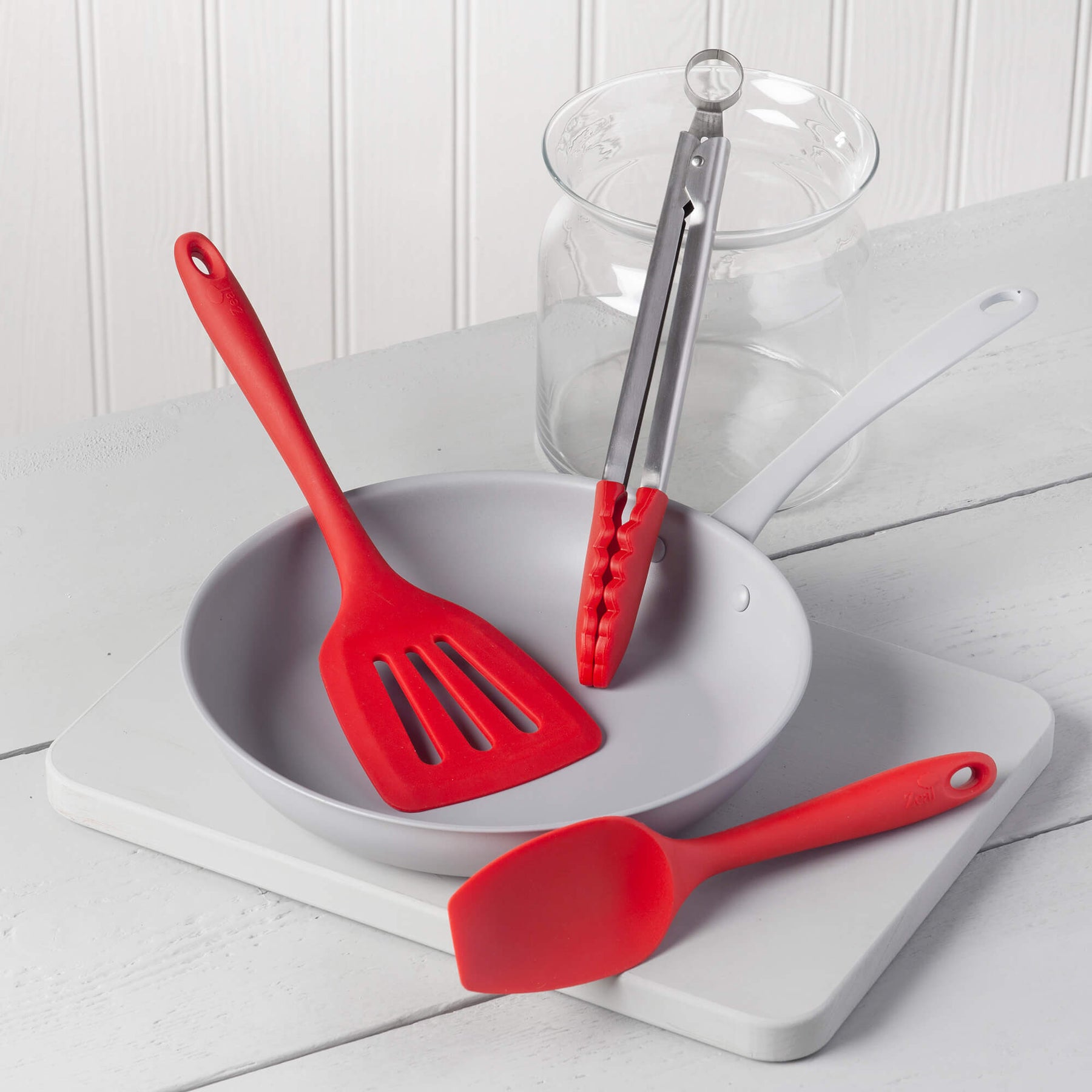 Silicone Kitchen Tongs, Slotted Turner & Spatula Spoon Set