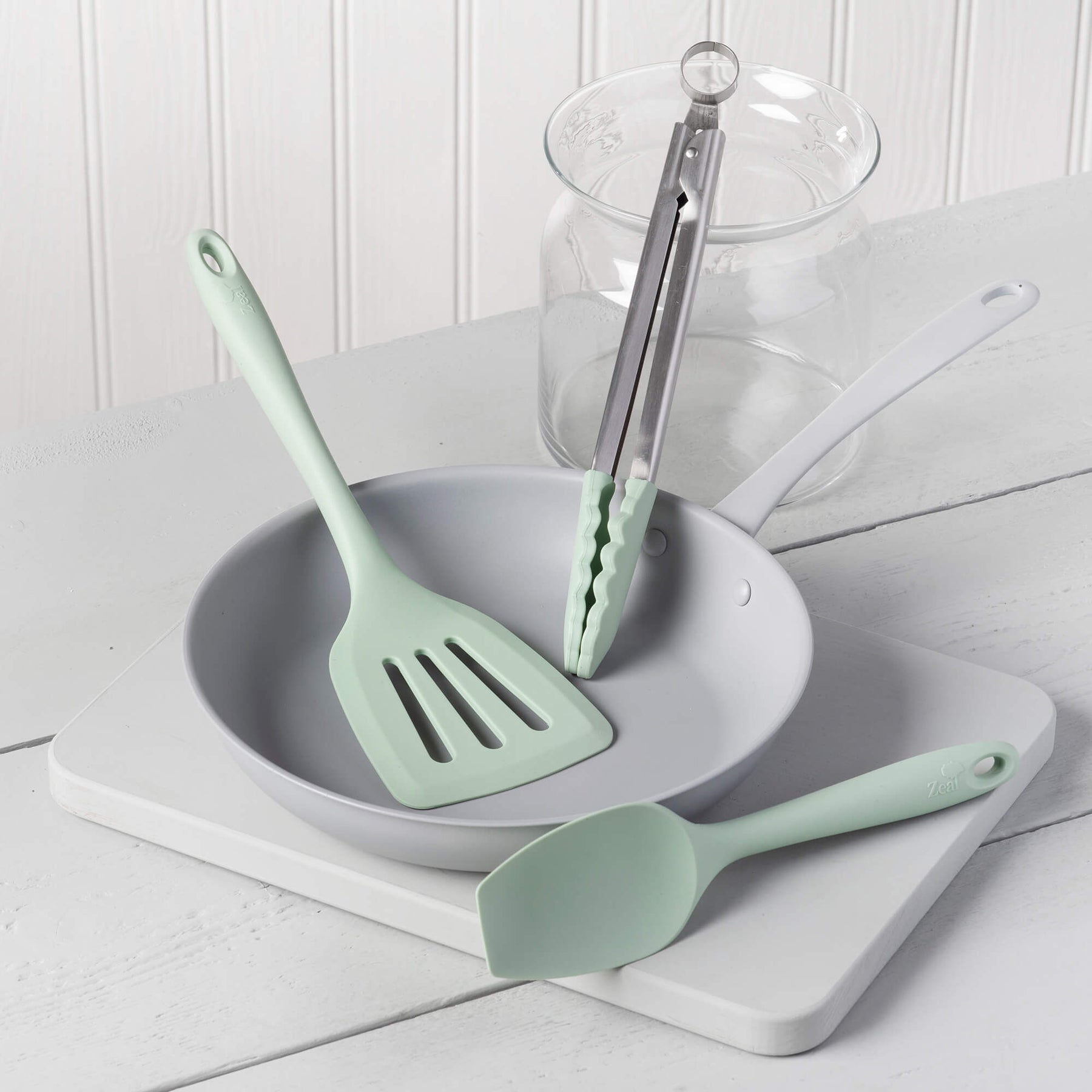 Silicone Kitchen Tongs, Slotted Turner & Spatula Spoon Set