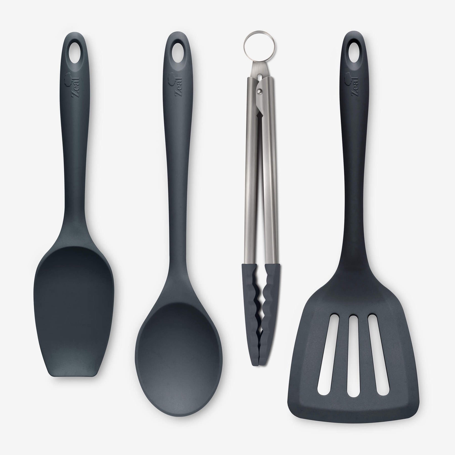 Silicone Kitchen Tongs, Slotted Turner, Spoon & Spatula Spoon Set
