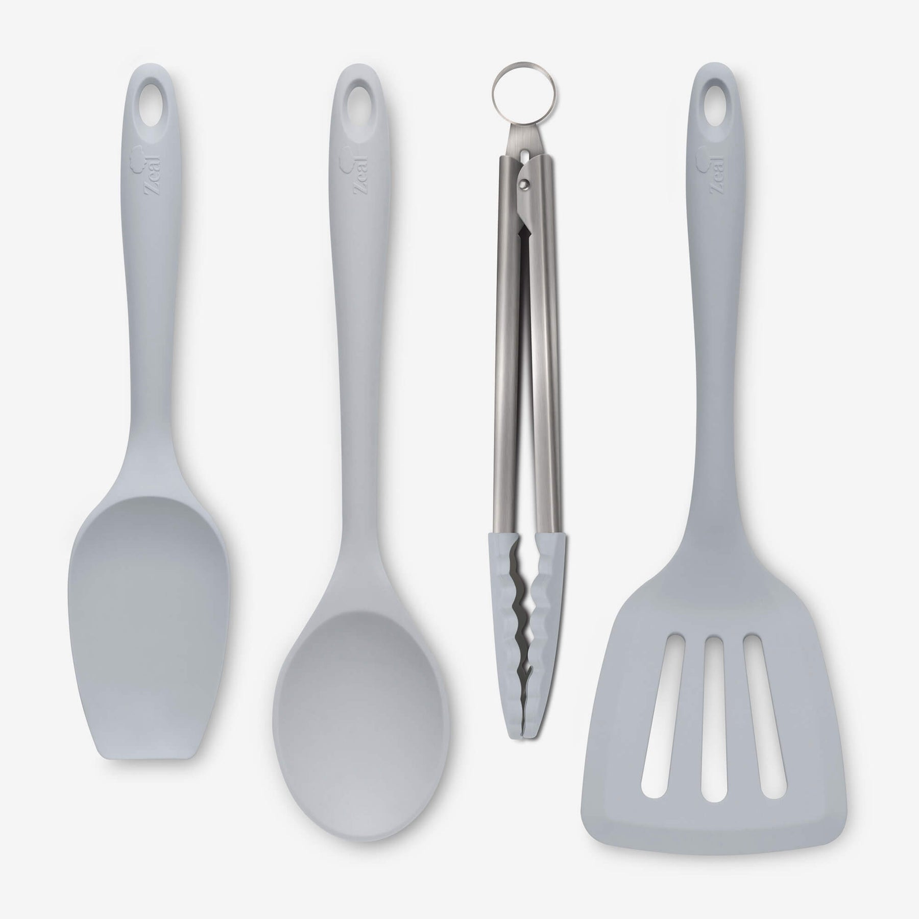 Silicone Kitchen Tongs, Slotted Turner, Spoon & Spatula Spoon Set