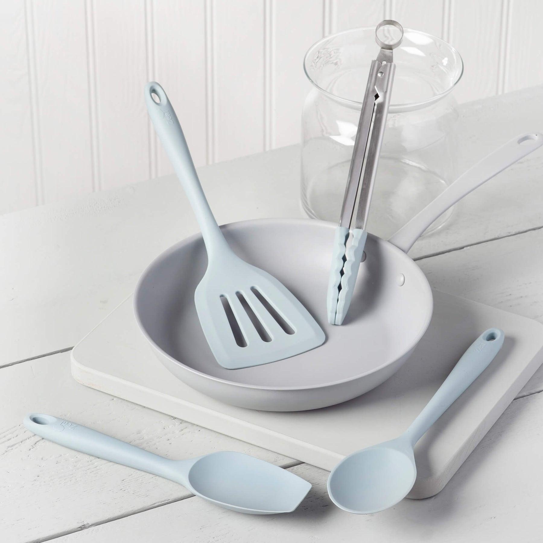 Silicone Kitchen Tongs, Slotted Turner, Spoon & Spatula Spoon Set