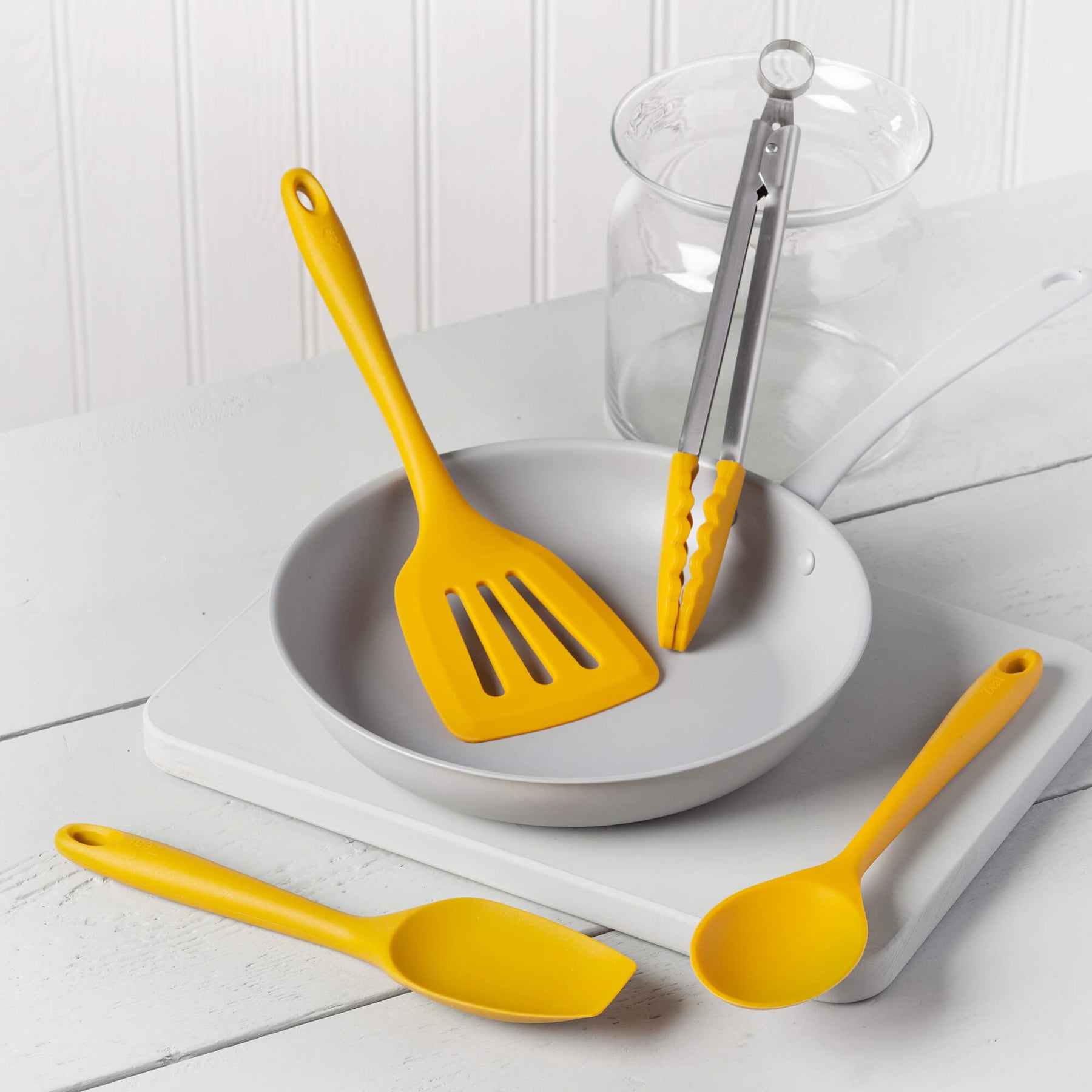 Silicone Kitchen Tongs, Slotted Turner, Spoon & Spatula Spoon Set