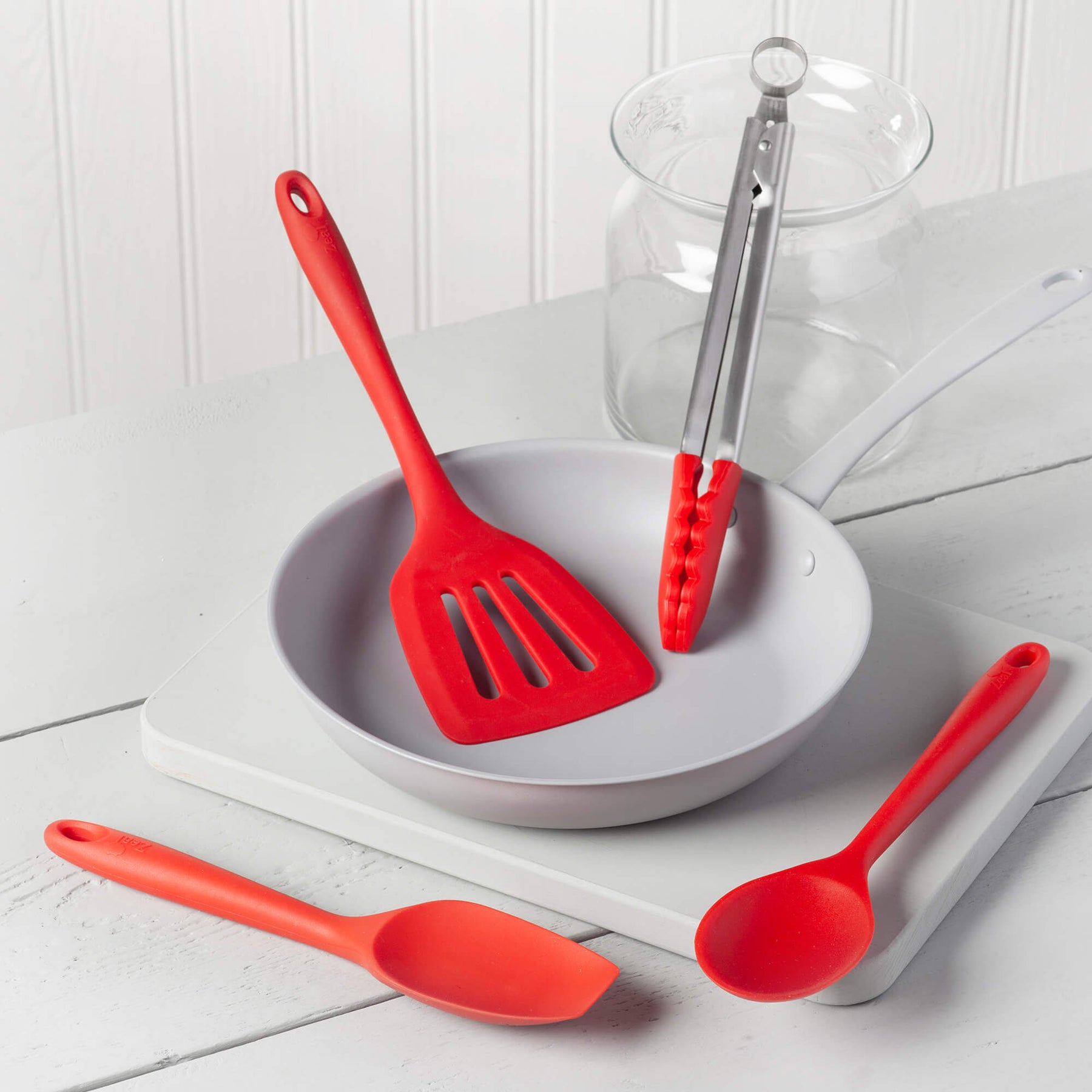 Silicone Kitchen Tongs, Slotted Turner, Spoon & Spatula Spoon Set