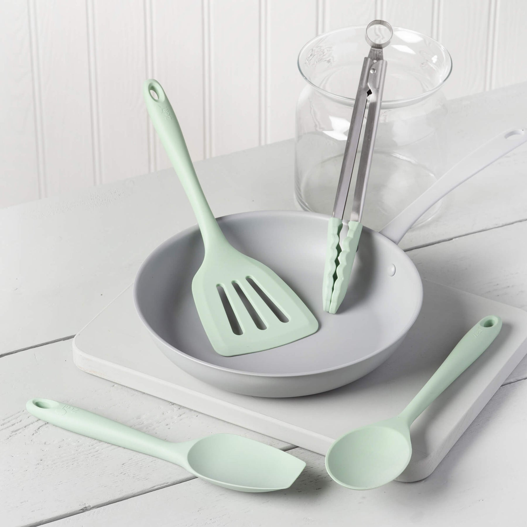 Silicone Kitchen Tongs, Slotted Turner, Spoon & Spatula Spoon Set