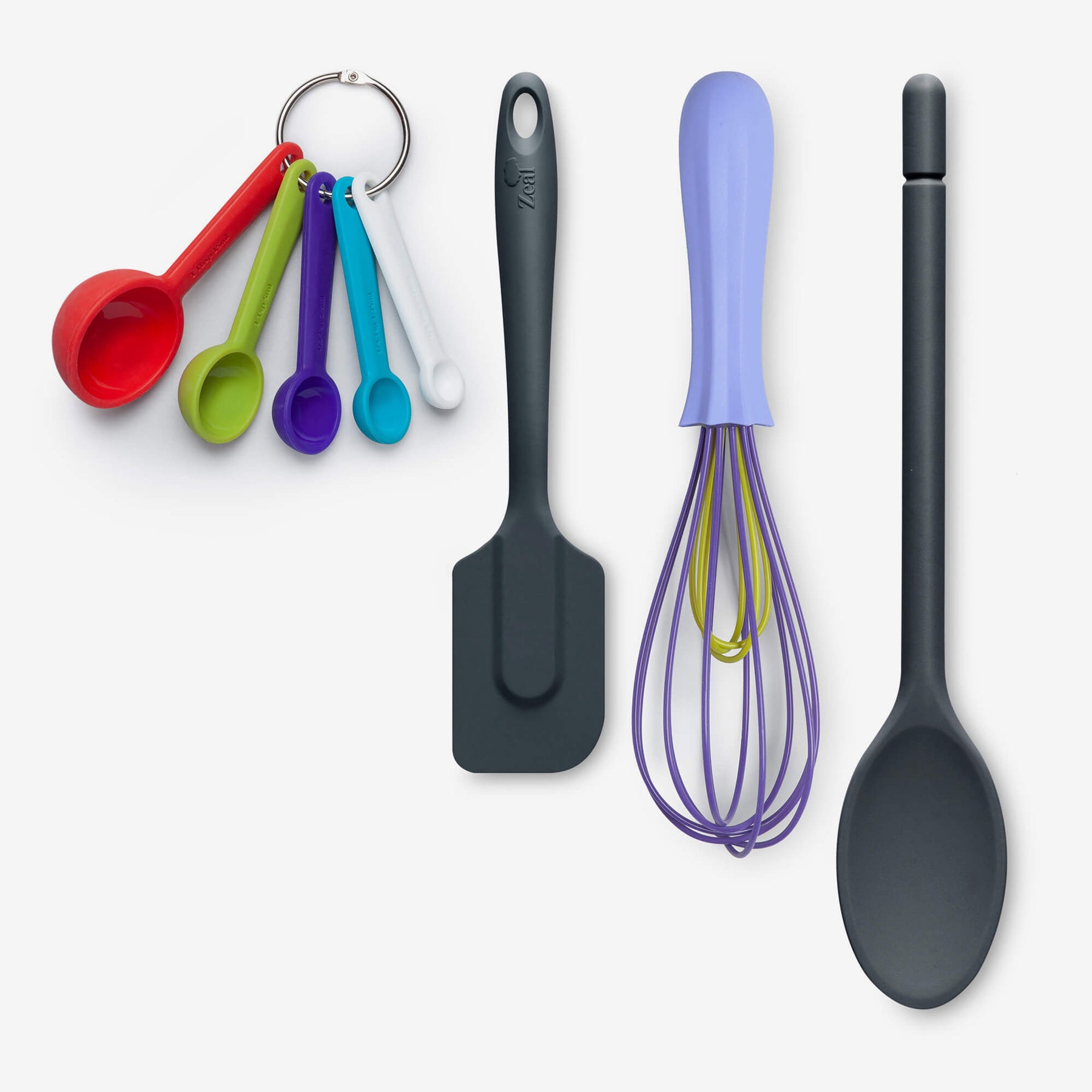 Silicone Measuring Spoons, Spatula, Traditional Spoon & Whisk Set