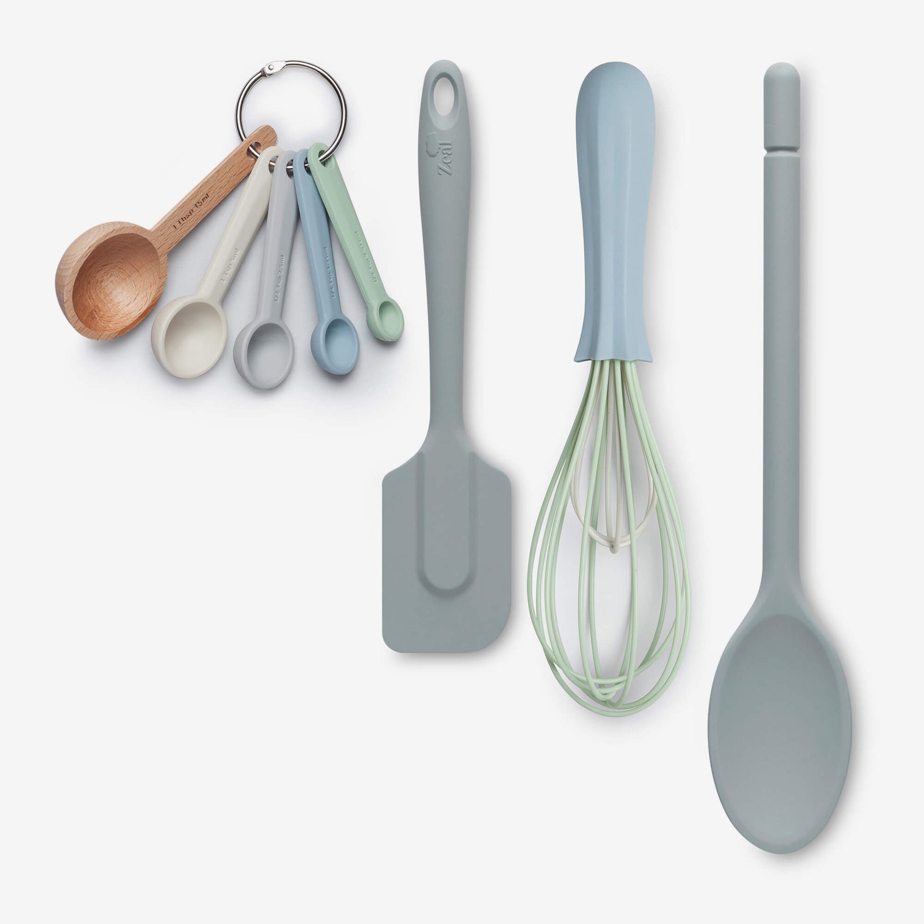 Silicone Measuring Spoons, Spatula, Traditional Spoon & Whisk Set