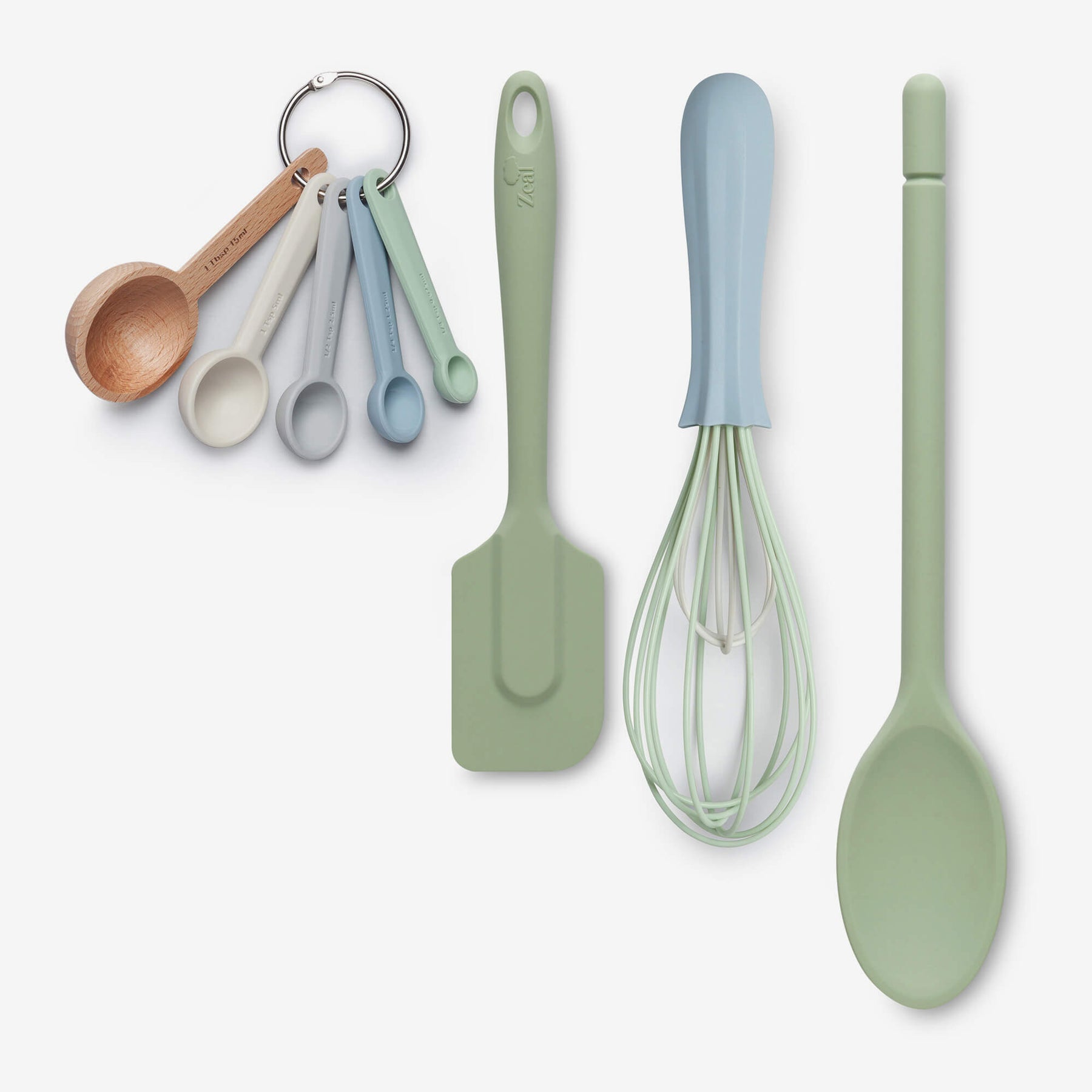 Silicone Measuring Spoons, Spatula, Traditional Spoon & Whisk Set