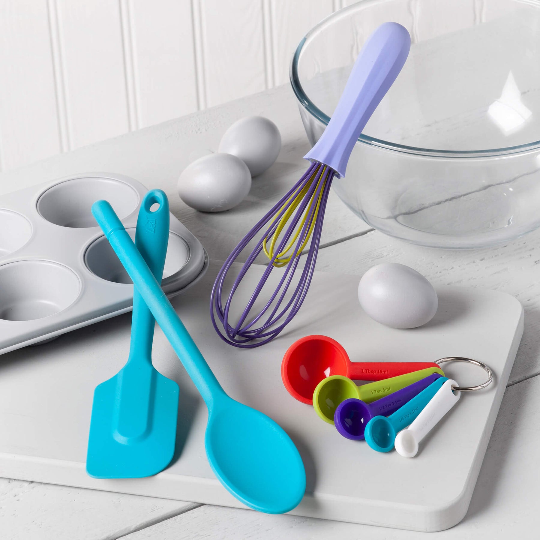 Silicone Measuring Spoons, Spatula, Traditional Spoon & Whisk Set