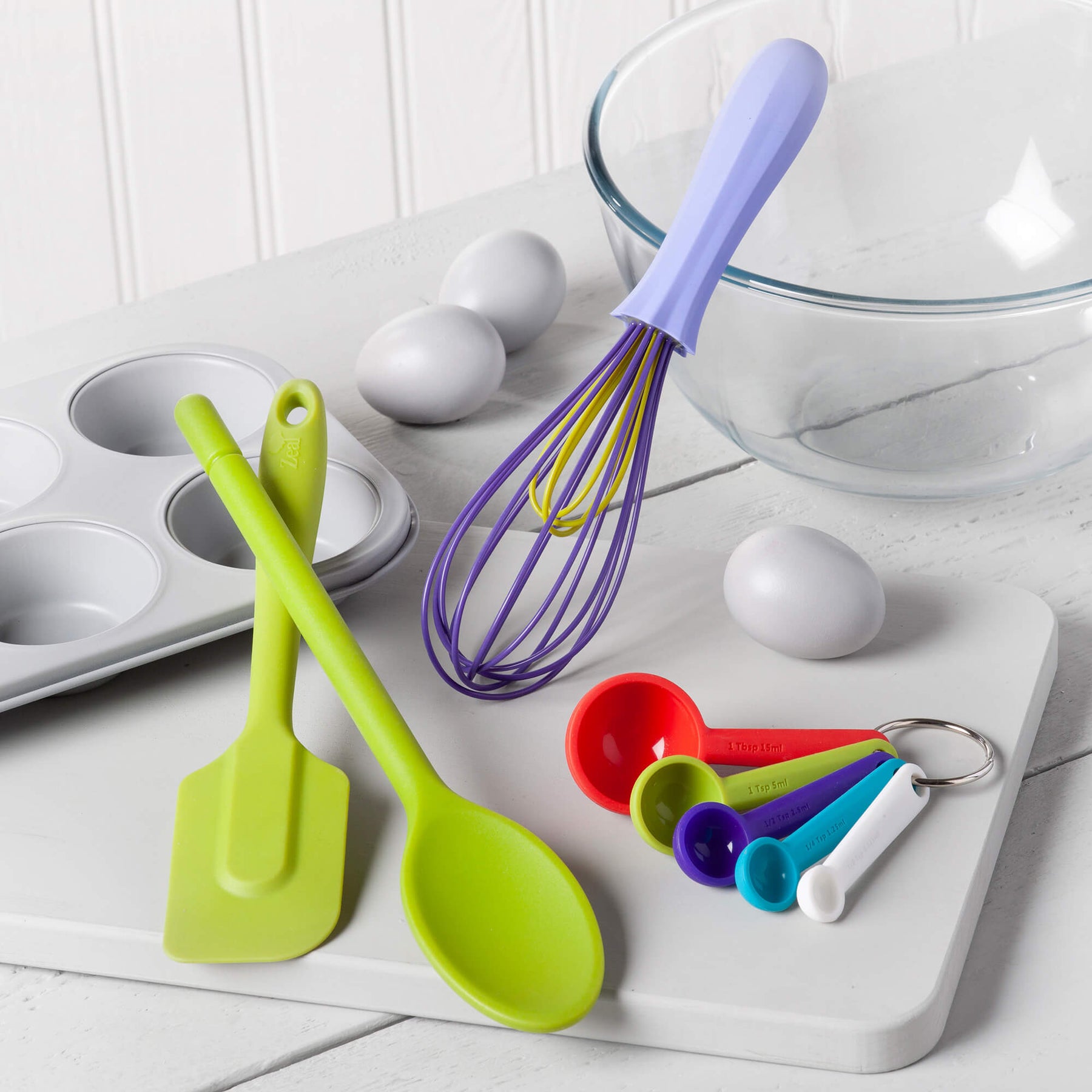 Silicone Measuring Spoons, Spatula, Traditional Spoon & Whisk Set