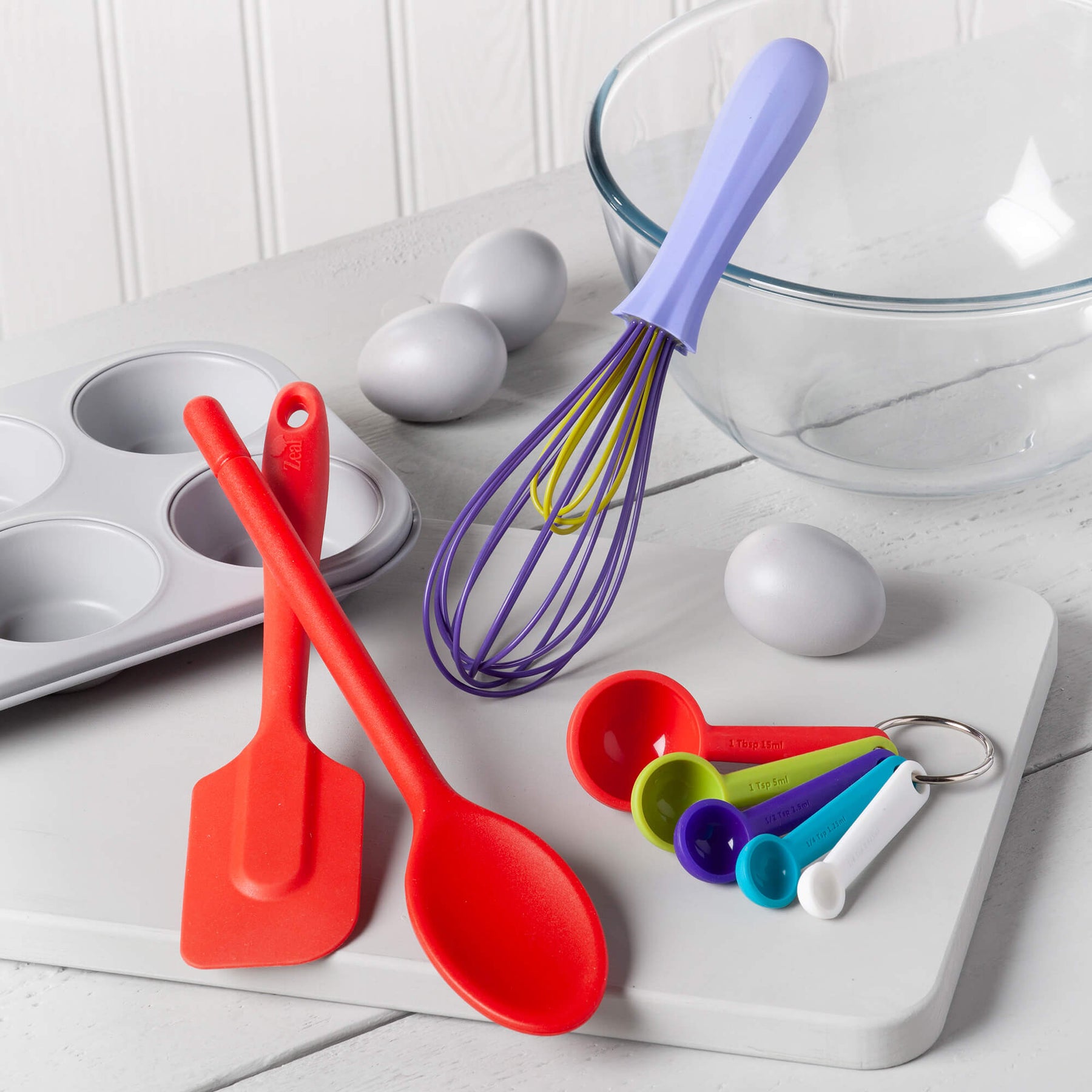 Silicone Measuring Spoons, Spatula, Traditional Spoon & Whisk Set