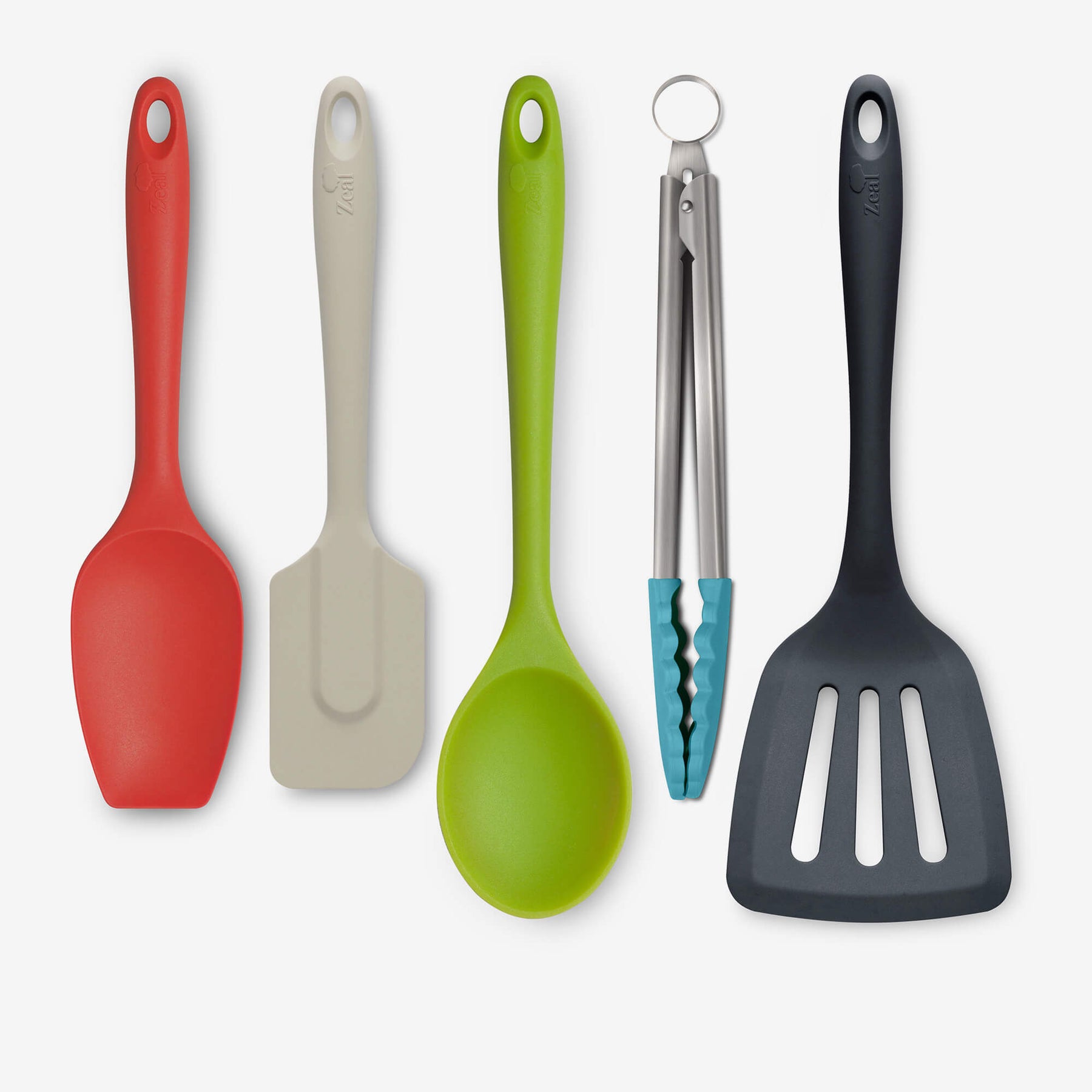 Silicone Kitchen Tongs, Slotted Turner, Spoon, Spatula Spoon & Spatula Set