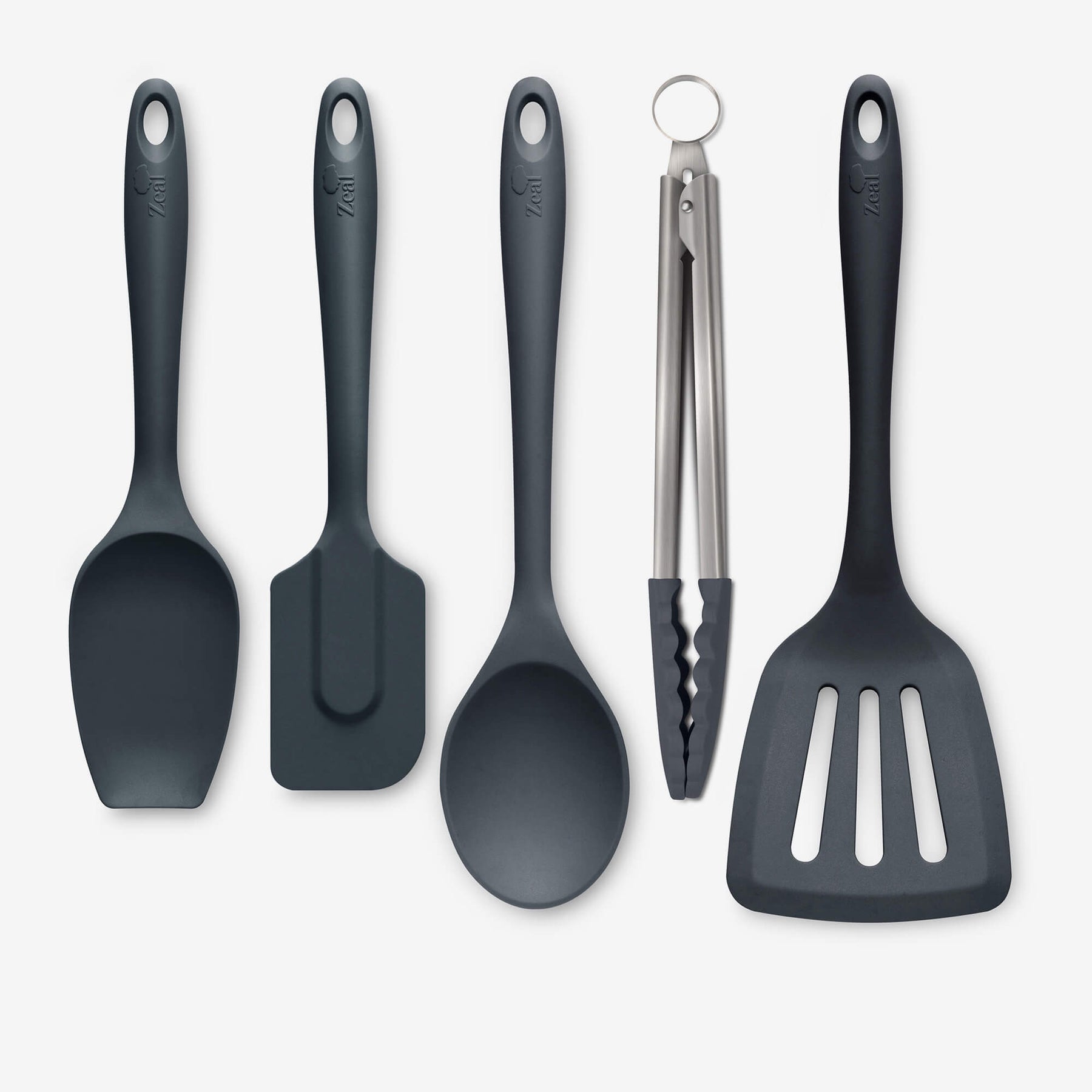Silicone Kitchen Tongs, Slotted Turner, Spoon, Spatula Spoon & Spatula Set