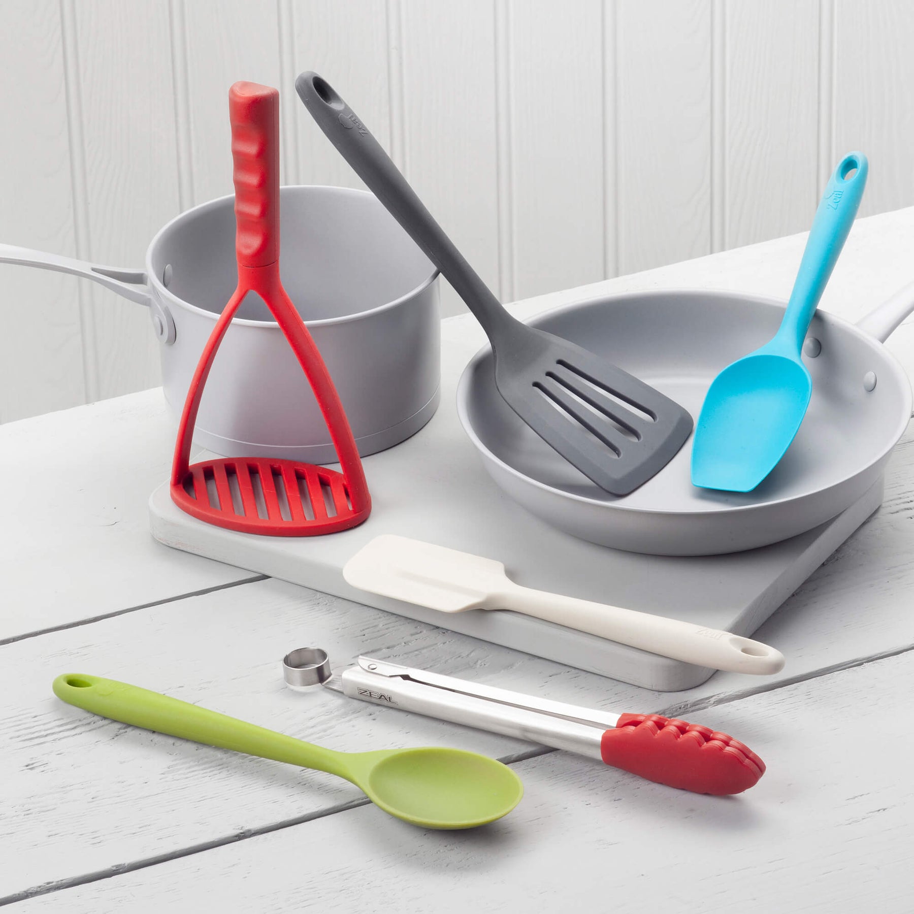 Silicone Kitchen Tongs, Flexitech Masher, Slotted Turner, Spoon, Spatula Spoon, Spatula Set
