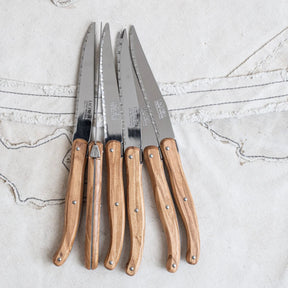 6 Piece Steak Knife Set in Wooden Gift Box, Olive Wood