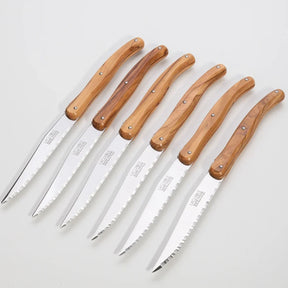 6 Piece Steak Knife Set in Wooden Gift Box, Olive Wood