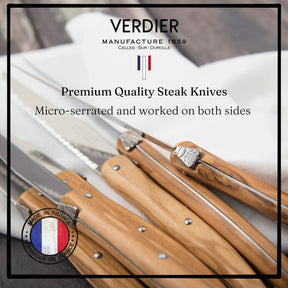 6 Piece Steak Knife Set in Wooden Gift Box, Olive Wood