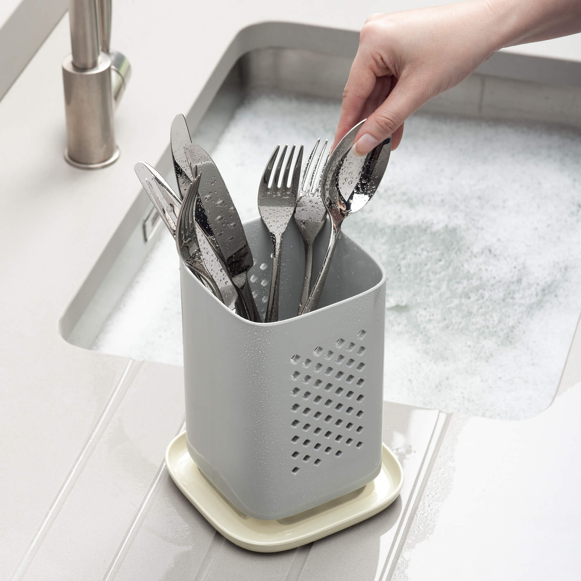 Melamine Cutlery Drainer/Utensil Pot with Cream Base