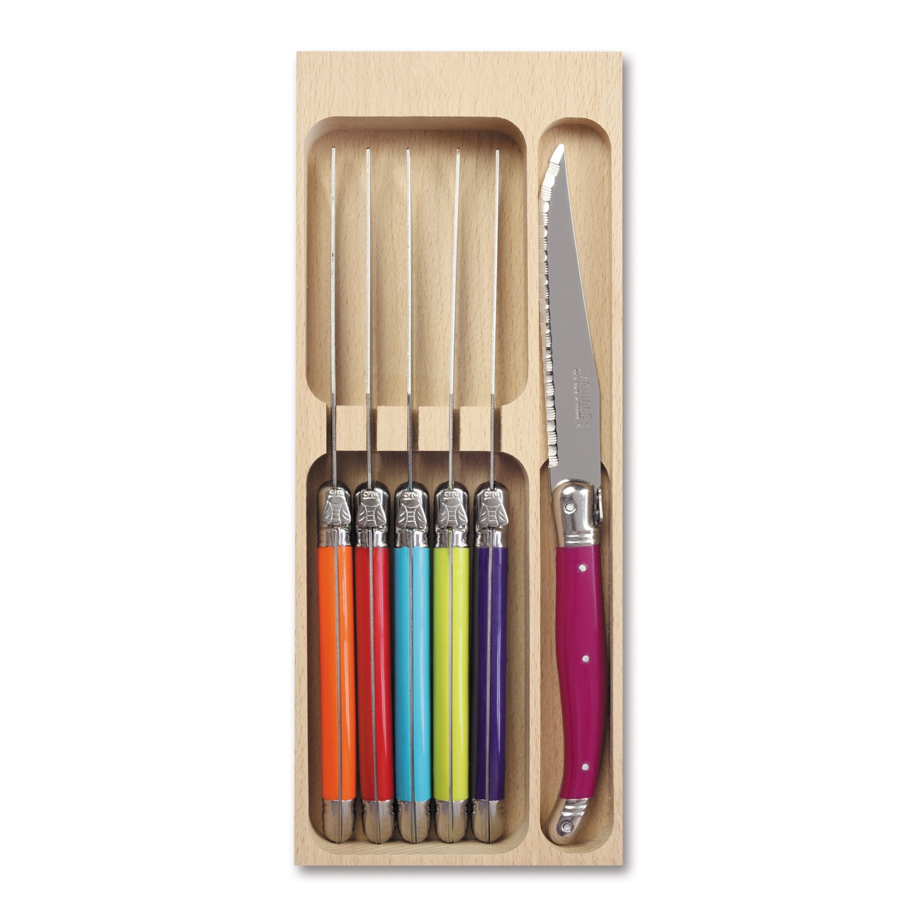 6 Piece Steak Knife Set in Wooden Tray