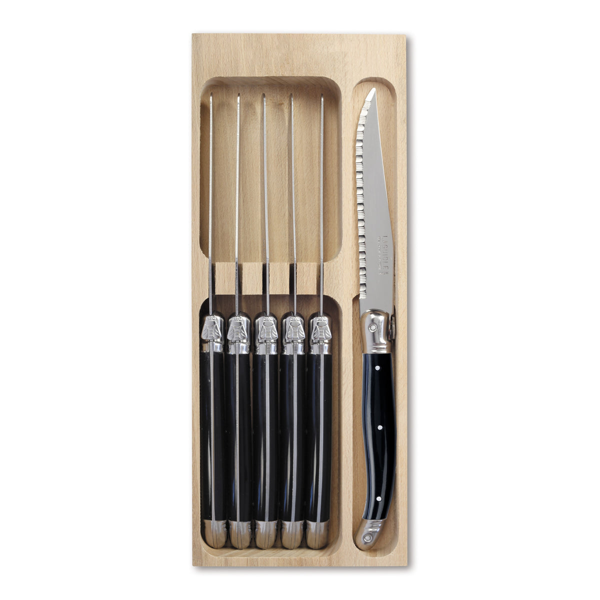 6 Piece Steak Knife Set in Wooden Tray