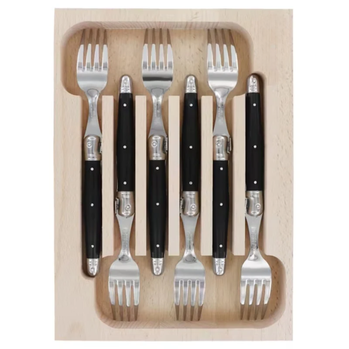 6 Piece Dinner Fork Set in Wooden Tray