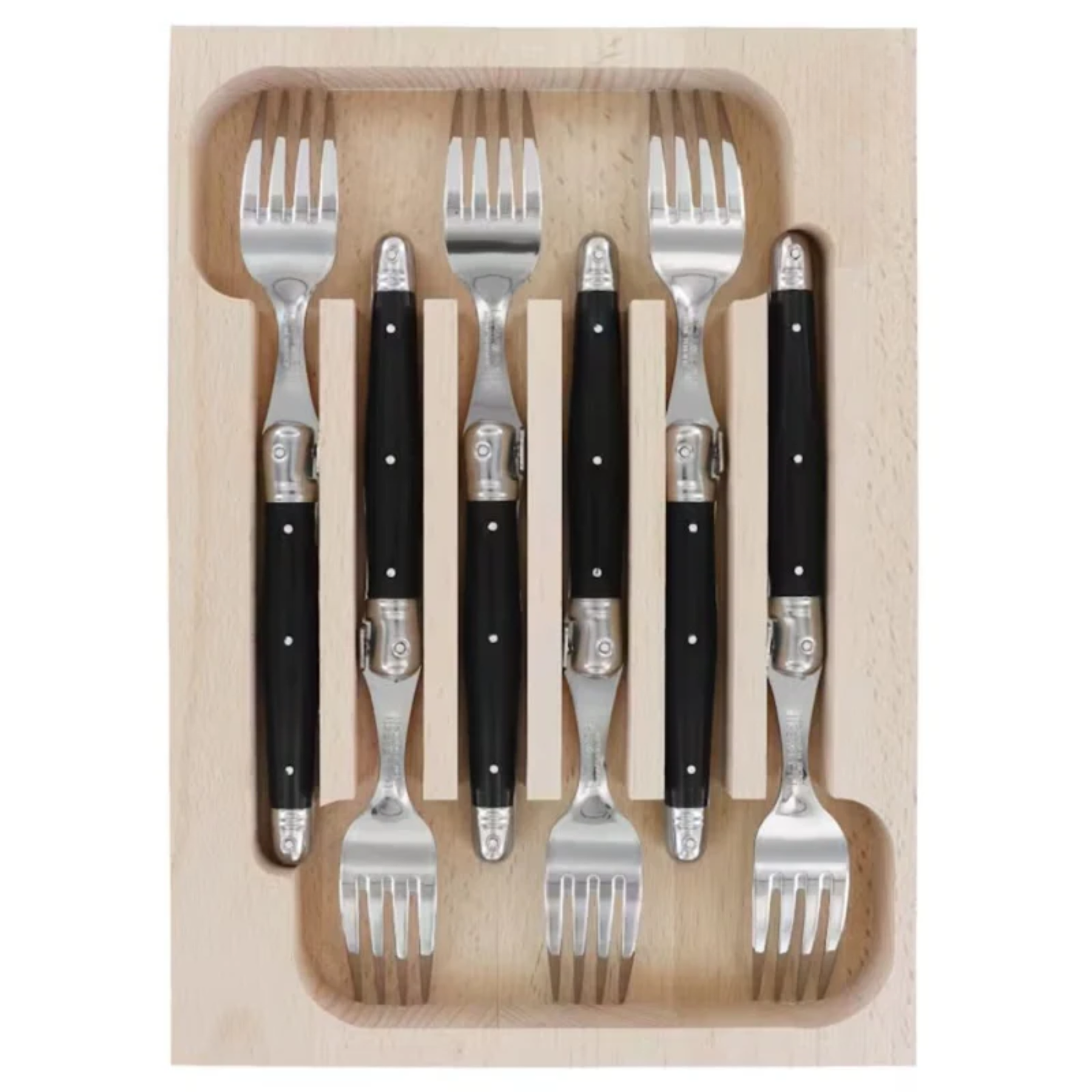 6 Piece Dinner Fork Set in Wooden Tray