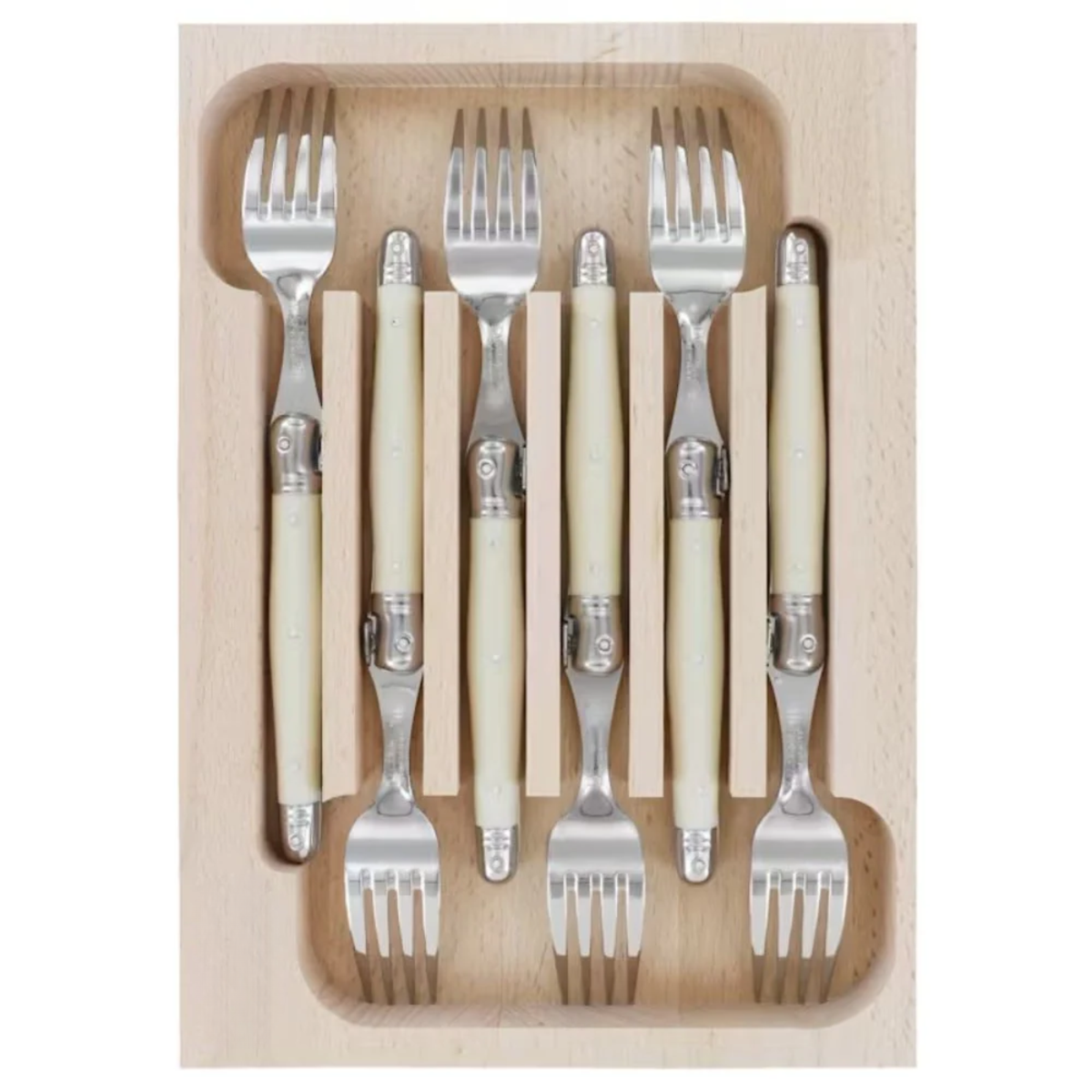6 Piece Dinner Fork Set in Wooden Tray