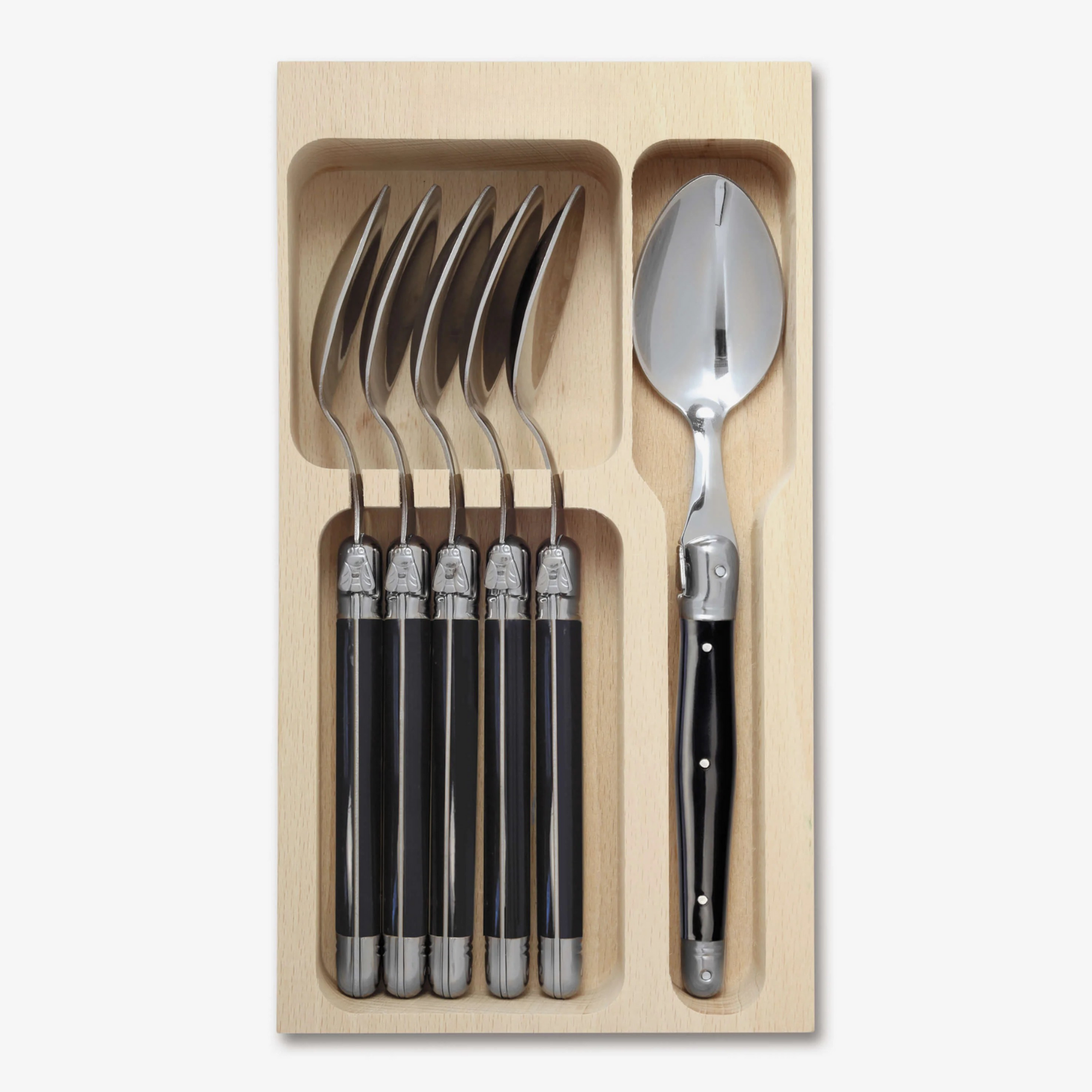 6 Piece Dinner Spoon Set in Wooden Tray