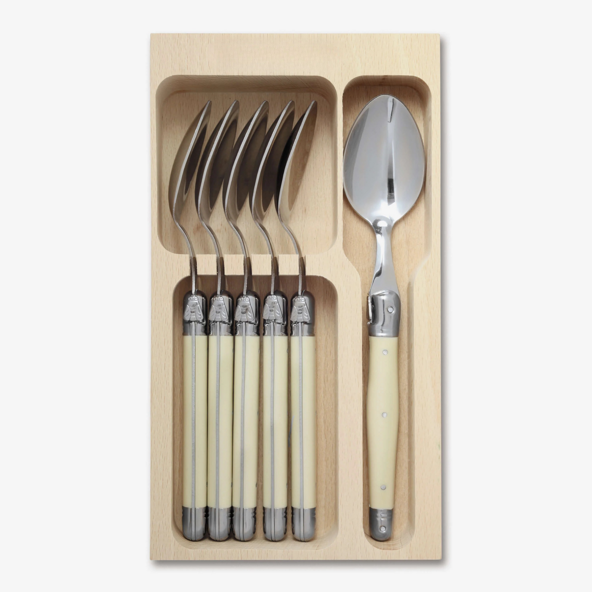 6 Piece Dinner Spoon Set in Wooden Tray