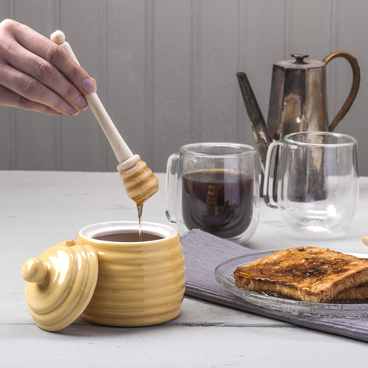 WM Bartleet & Sons Porcelain Honey Pot with Wooden Dipper