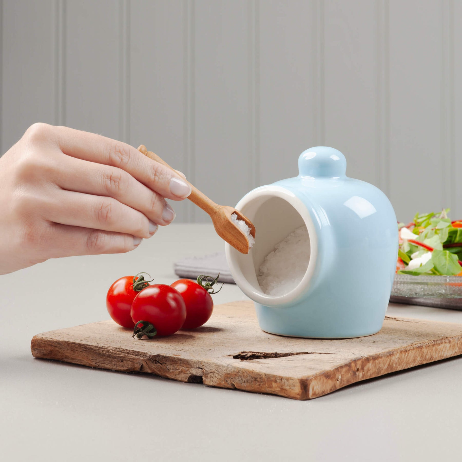 Porcelain Salt Pig with Wooden Spoon