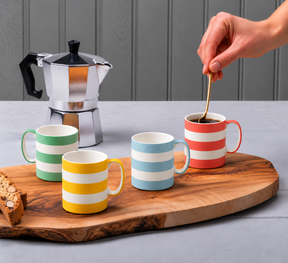 Hand Decorated Espresso Mug, Set of 4, Striped