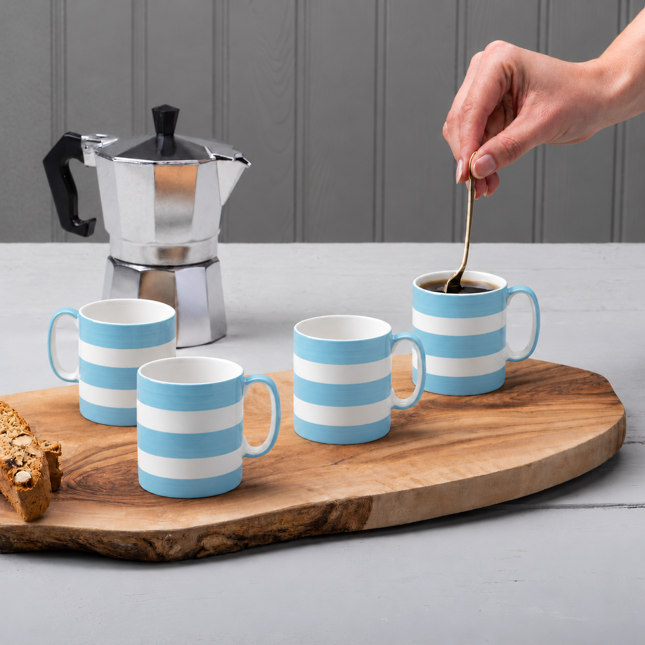 Hand Decorated Espresso Mug, Set of 4, Striped
