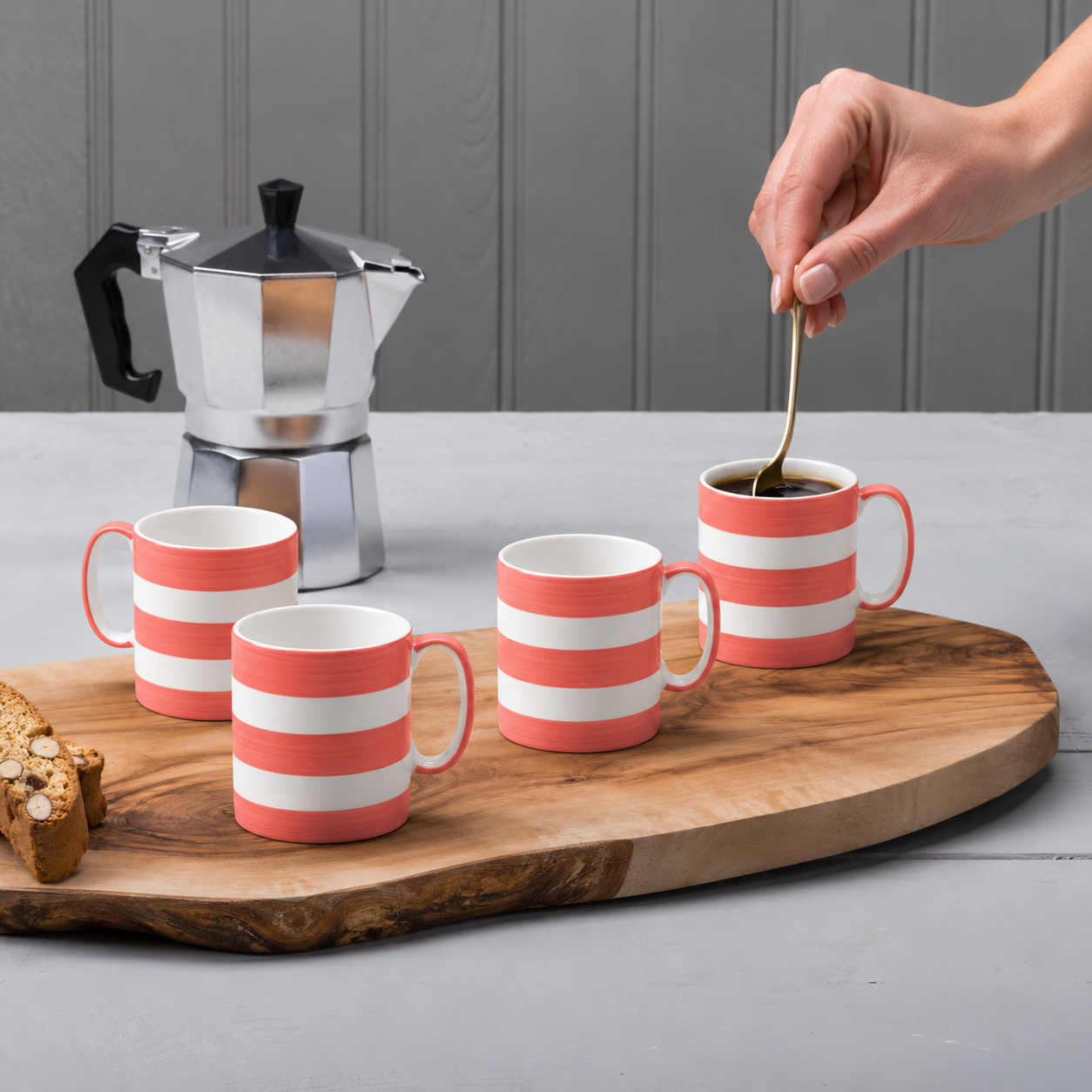 Hand Decorated Espresso Mug, Set of 4, Striped