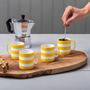 Hand Decorated Espresso Mug, Set of 4, Striped