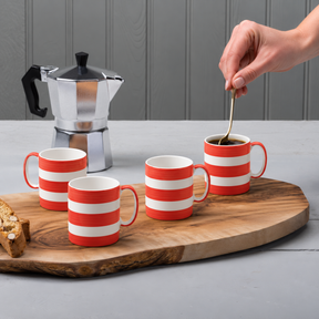 Hand Decorated Espresso Mug, Set of 4, Striped