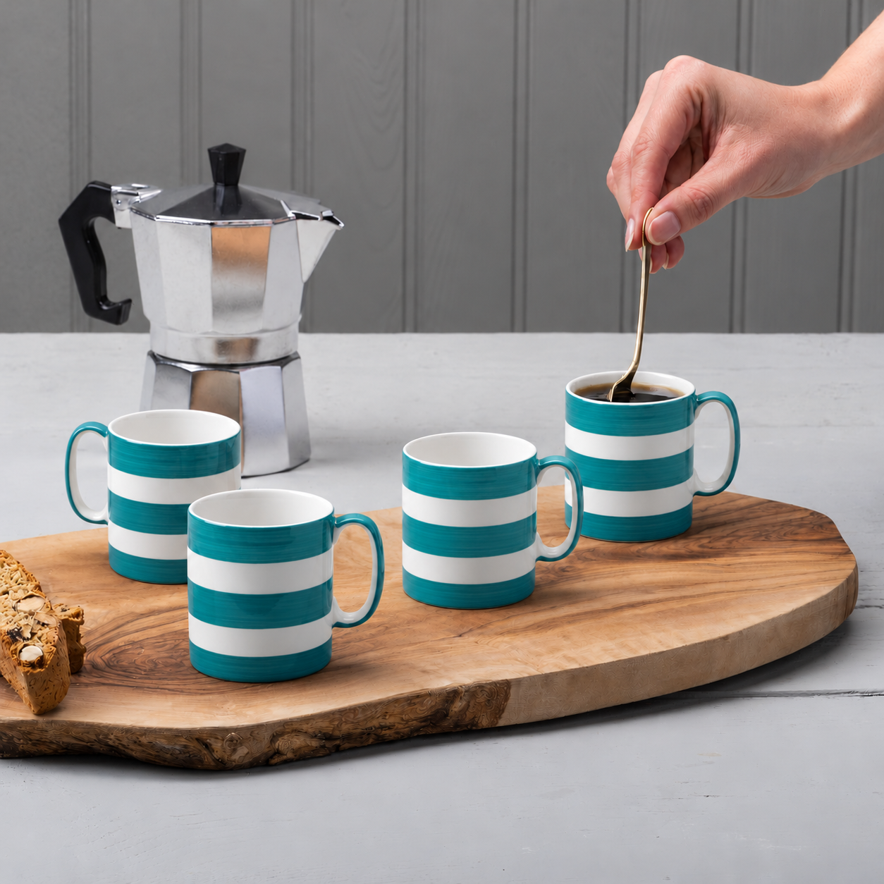Hand Decorated Espresso Mug, Set of 4, Striped
