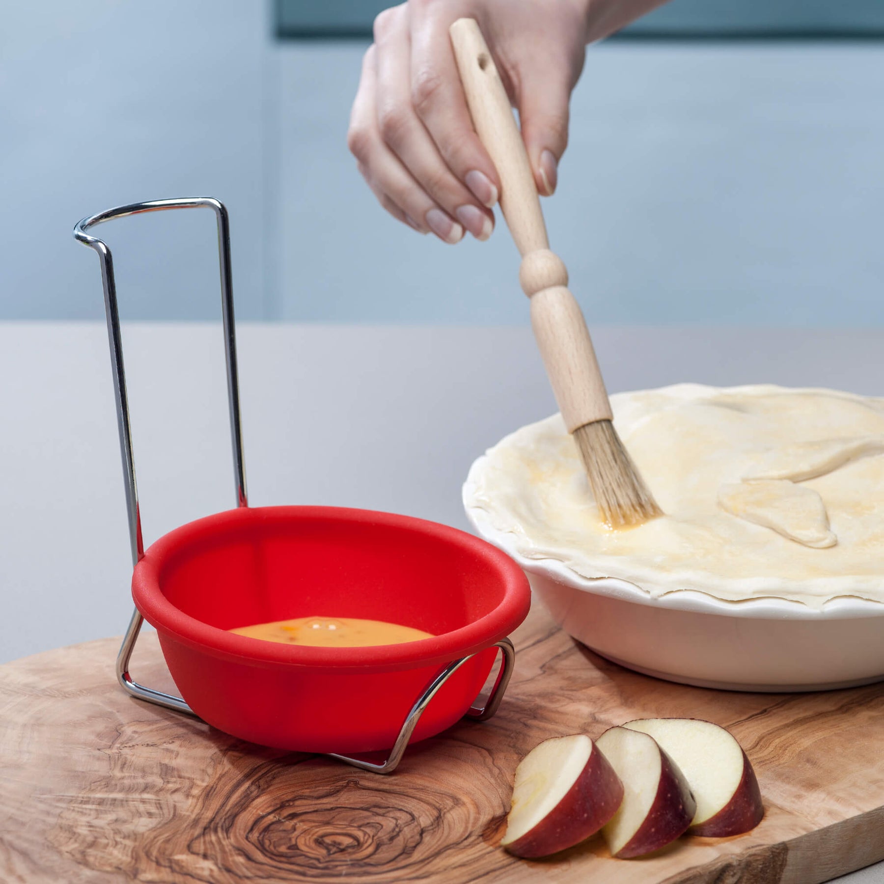 Silicone Spoon Rest and Basting Bowl with Chrome Stand