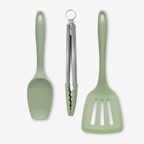 Silicone Kitchen Tongs, Slotted Turner & Spatula Spoon Set