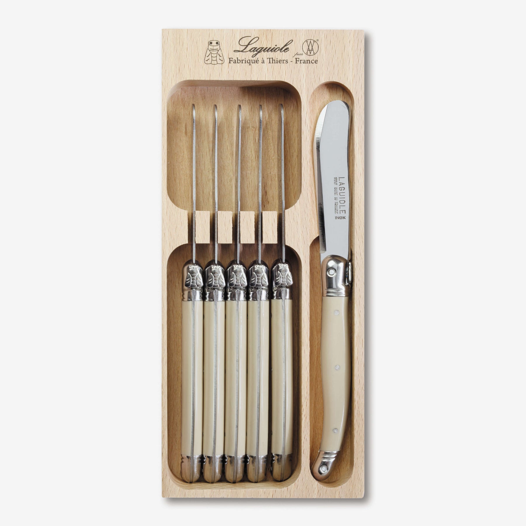 6 Piece Butter Knife Set in Wooden Tray