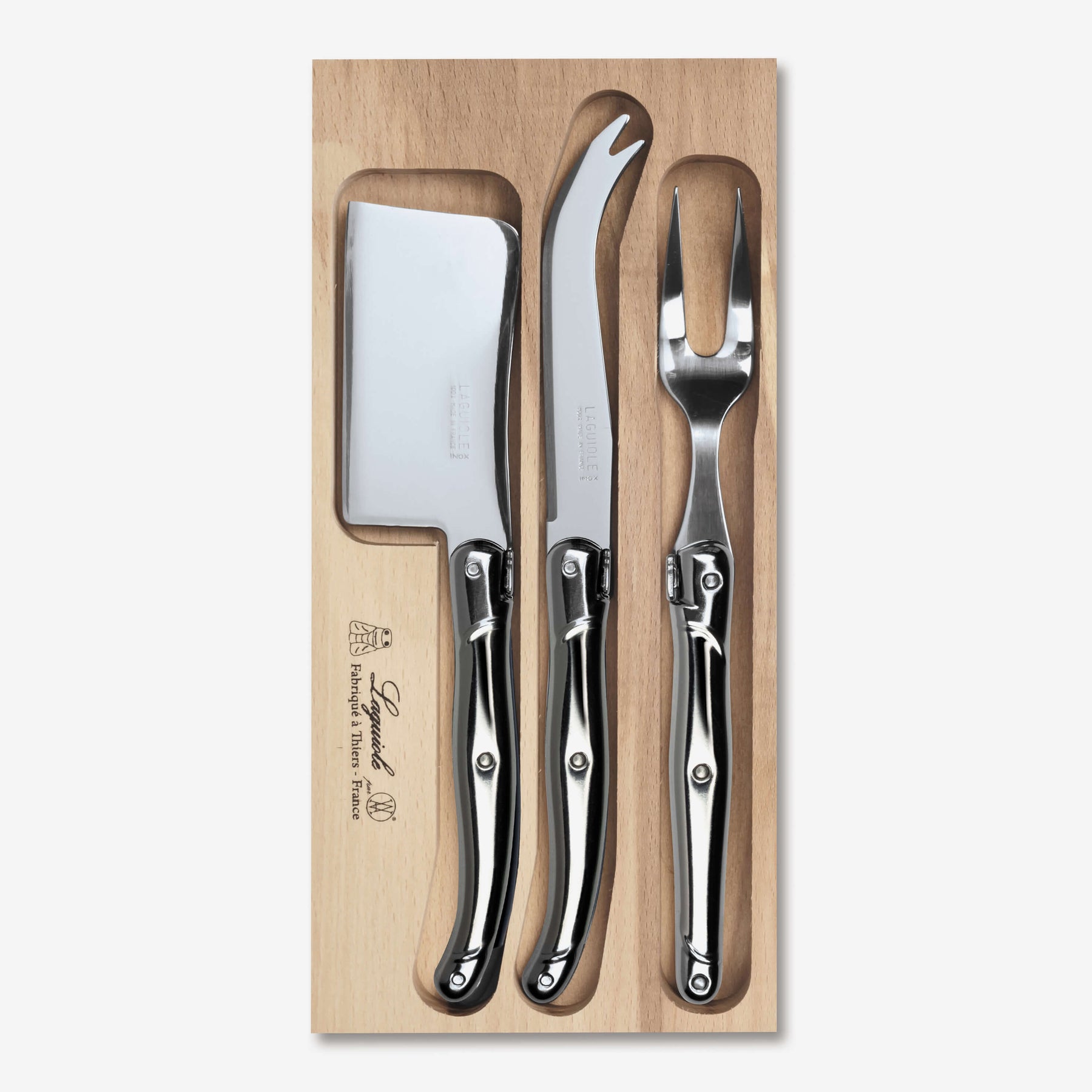 Cheese Knife, Fork & Cleaver Set in Tray
