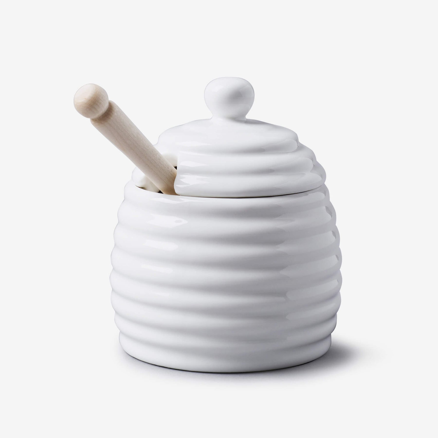 Porcelain Honey Pot with Wooden Dipper