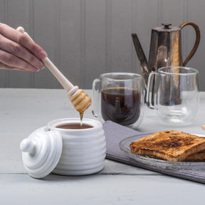 Porcelain Honey Pot with Wooden Dipper