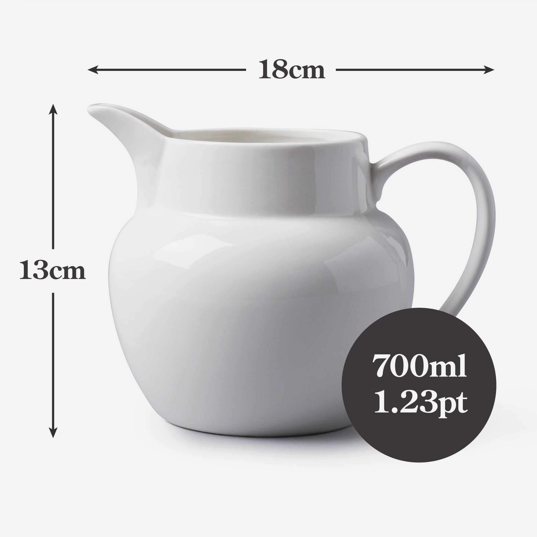 Porcelain Round Bellied Milk Jug, Available in 5 Sizes