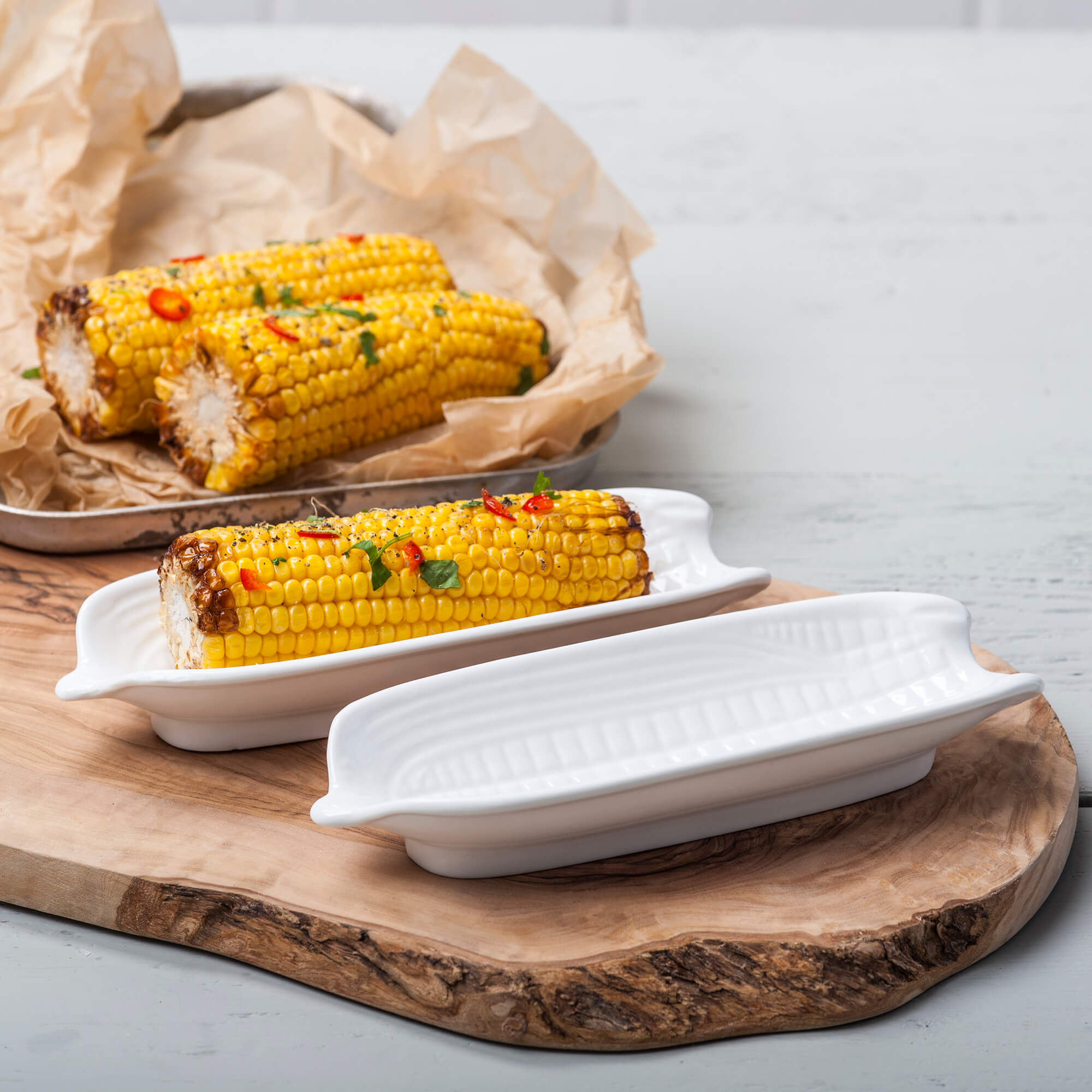 Porcelain Corn on the Cob Plate, Set of 2
