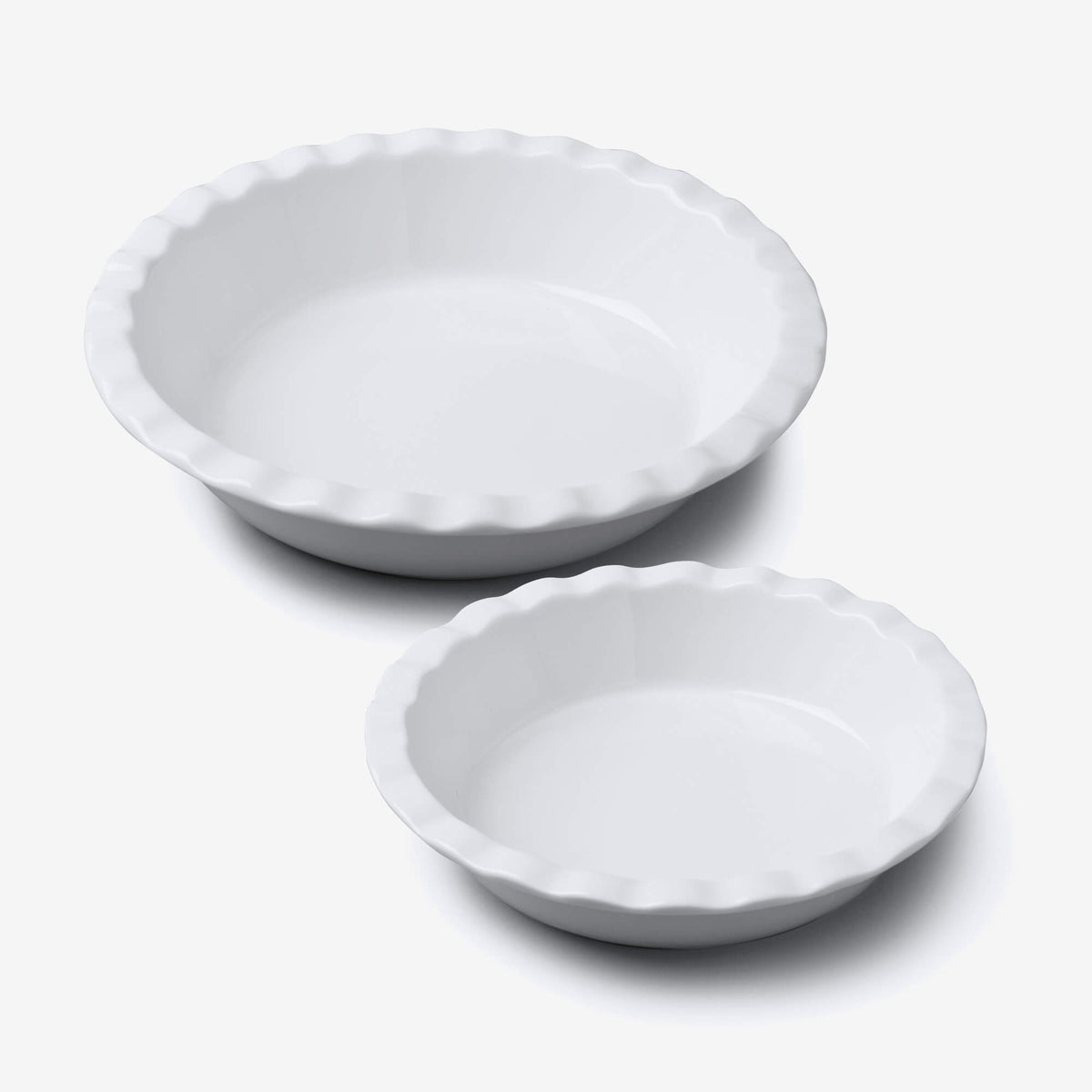 Porcelain Round Pie Dish with Crinkle Crust Rim, Set of 2