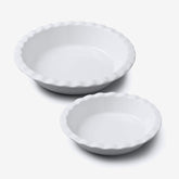 Porcelain Round Pie Dish with Crinkle Crust Rim, Set of 2