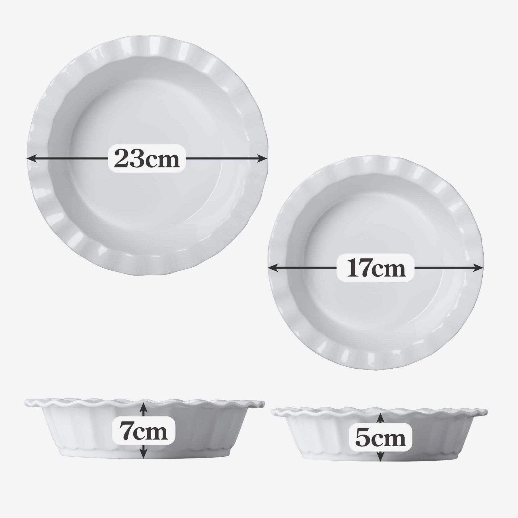Porcelain Deep Round Crinkle Rim Pie Dish, Set of 2