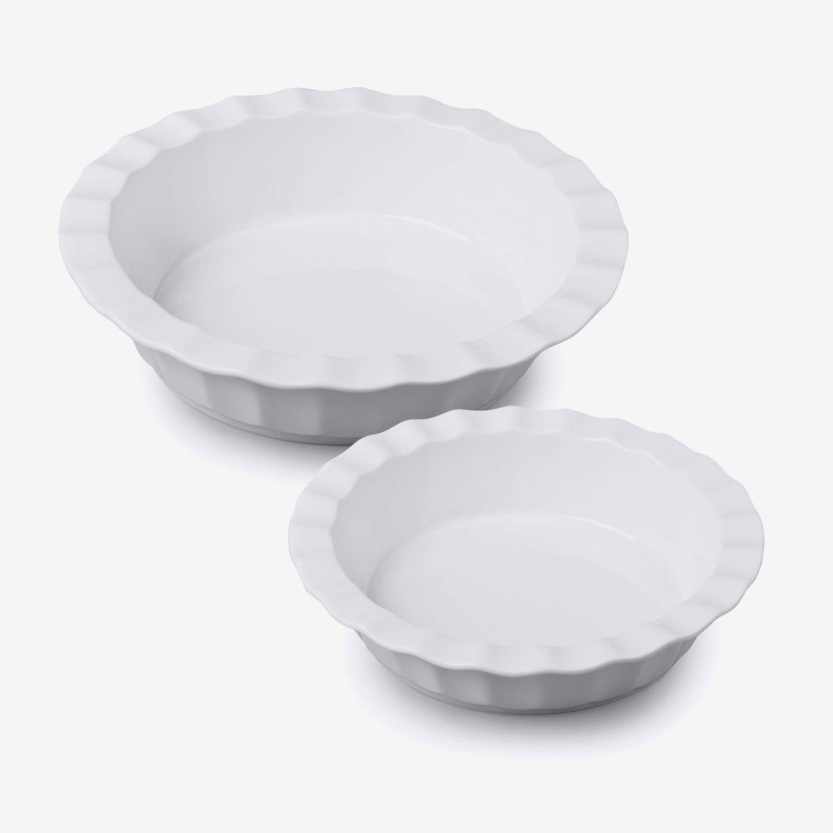 Porcelain Deep Round Crinkle Rim Pie Dish, Set of 2