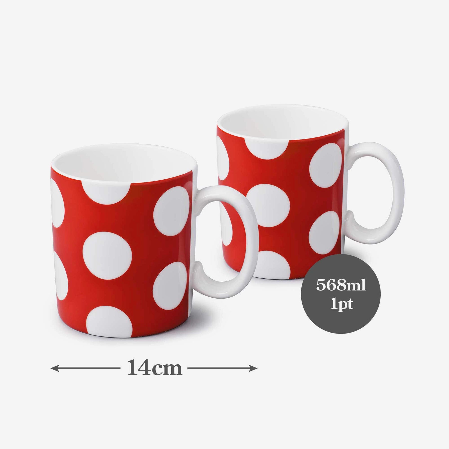 Porcelain Spotty Mug, 1 Pint, Set of 2